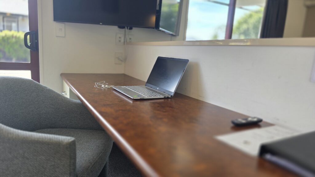 Motel room workspace suitable for business travellers near Christchurch Airport